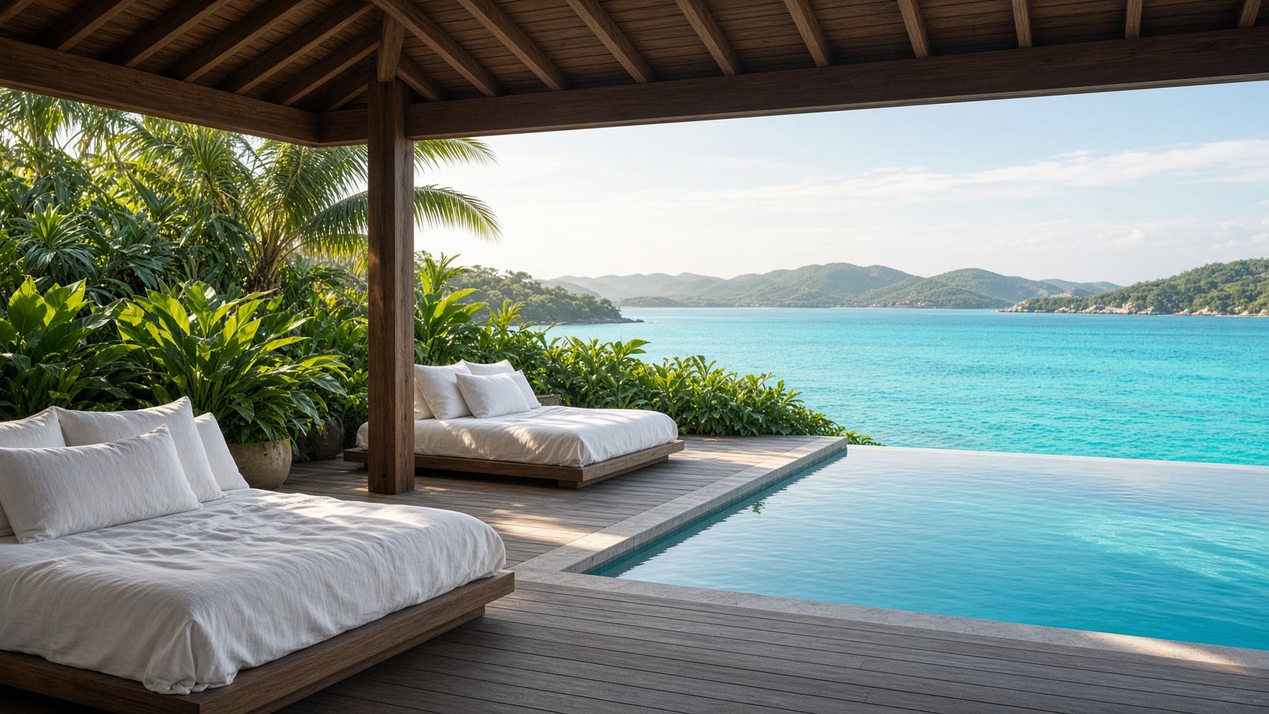 Open-air spa overlooking Caribbean water